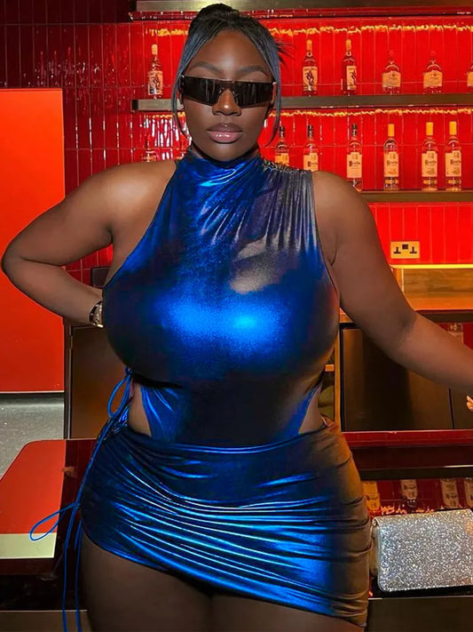 Blue Dream Girl Metallic Skirt Set